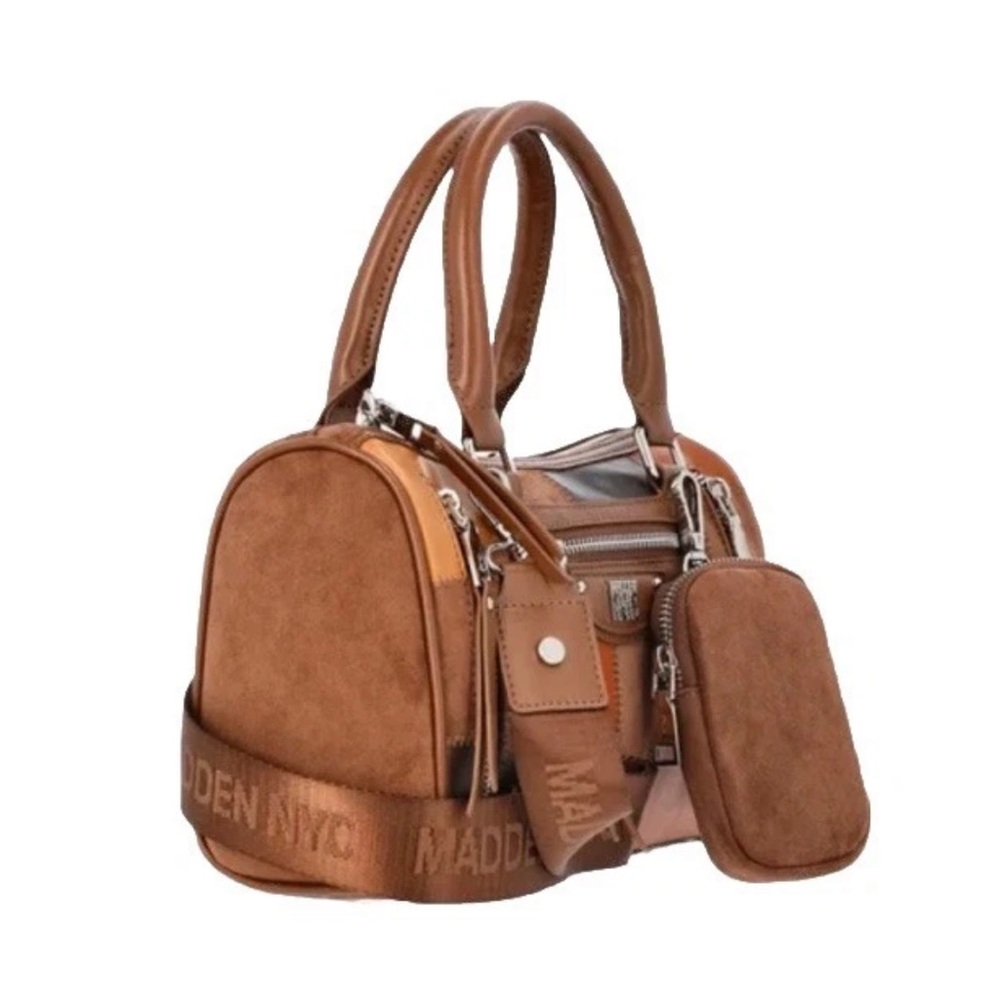 Madden NYC Women's Core Barrel Bag Brown Crossbody Zipper Pouch - Picture 4 of 7